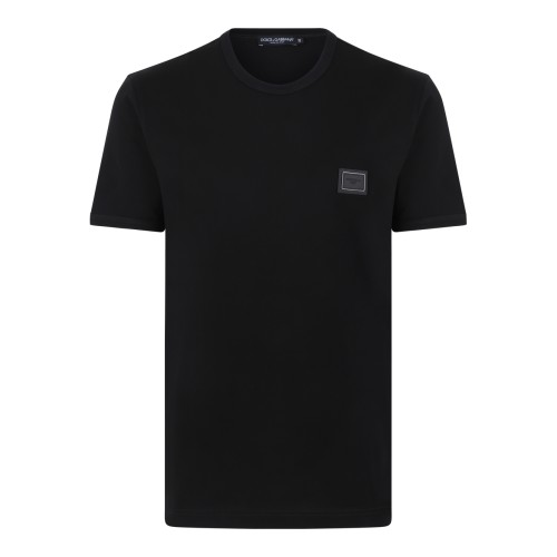 Dolce & Gabbana Black Cotton Logo Patch T-Shirt.