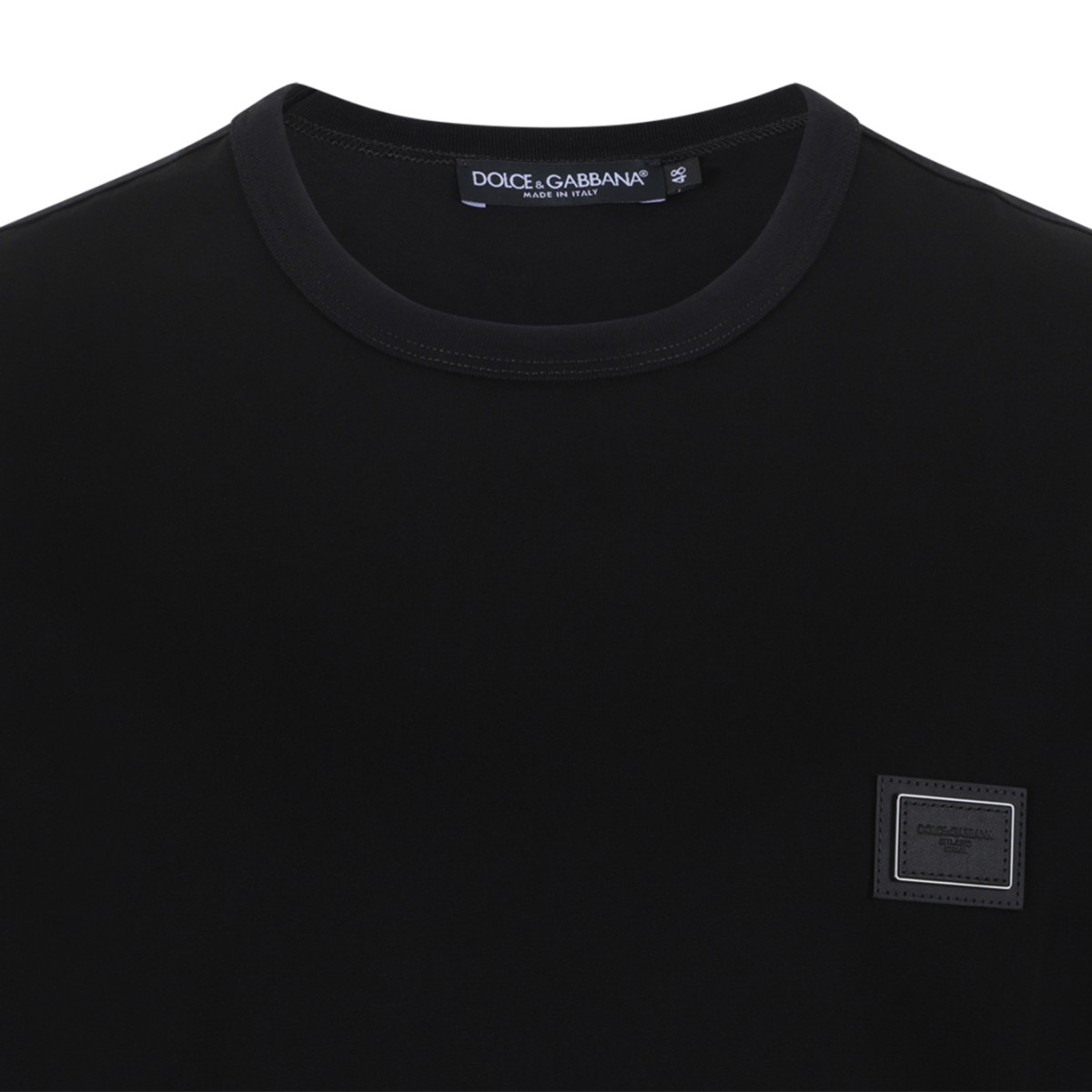 Dolce & Gabbana Black Cotton Logo Patch T-Shirt.