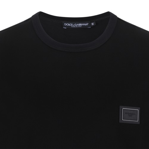 Dolce & Gabbana Black Cotton Logo Patch T-Shirt.