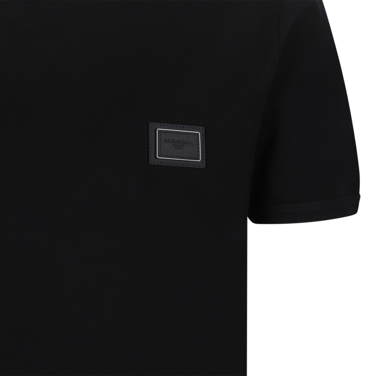 Dolce & Gabbana Black Cotton Logo Patch T-Shirt.