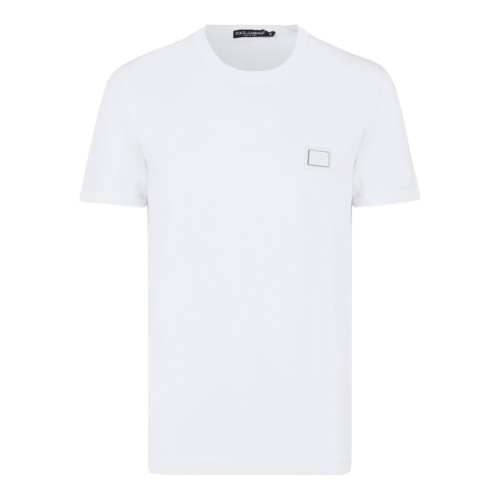 Dolce & Gabbana White Cotton Logo Patch T-Shirt.