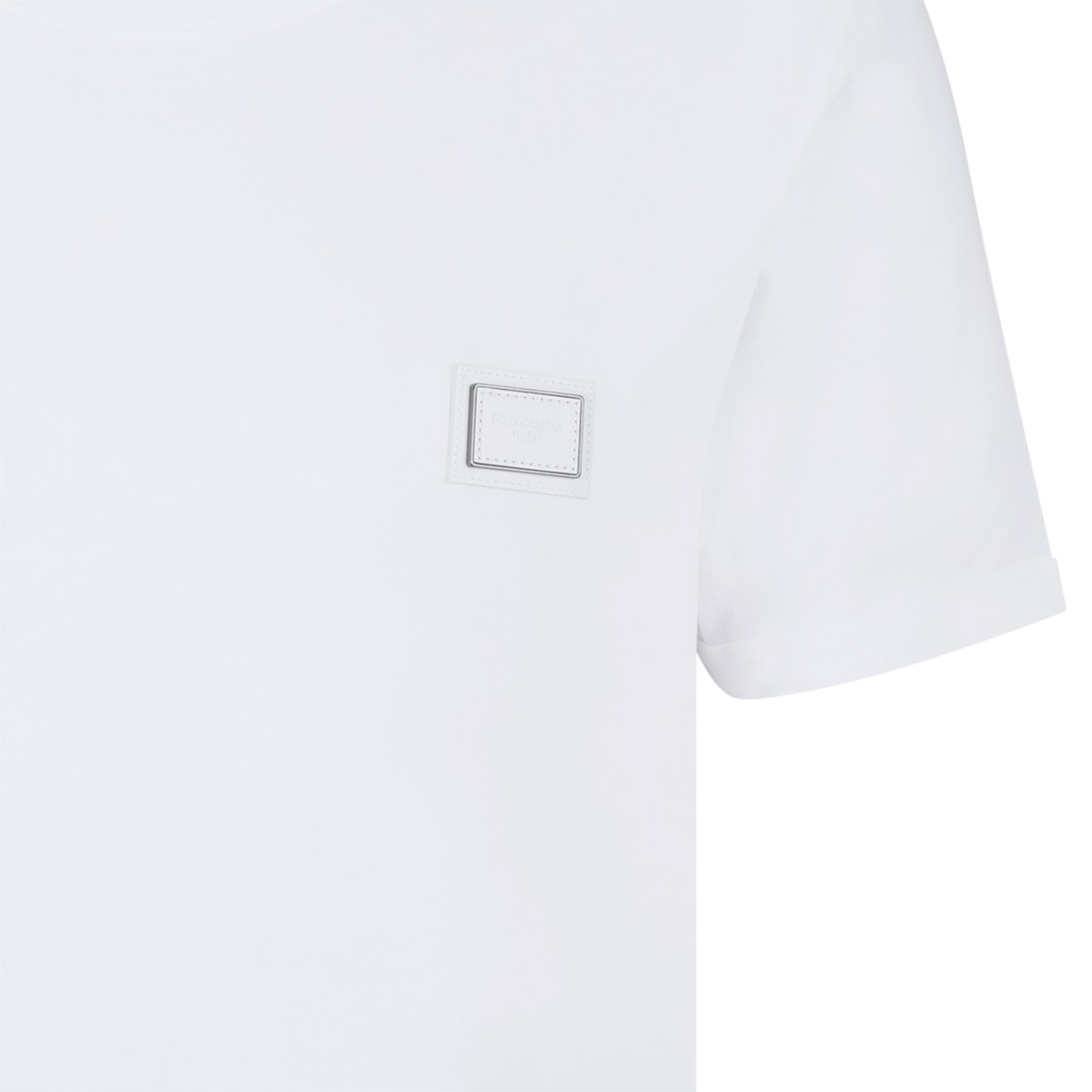 Dolce & Gabbana White Cotton Logo Patch T-Shirt.