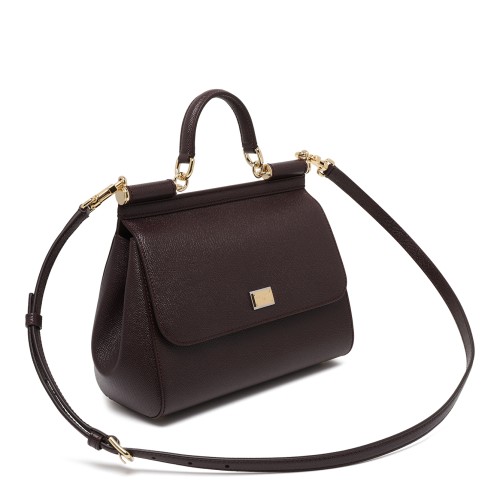 Dolce & Gabbana Dark Brown Sicily Medium Leather Handbag.
