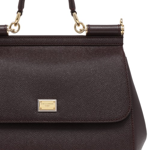 Dolce & Gabbana Dark Brown Sicily Medium Leather Handbag.