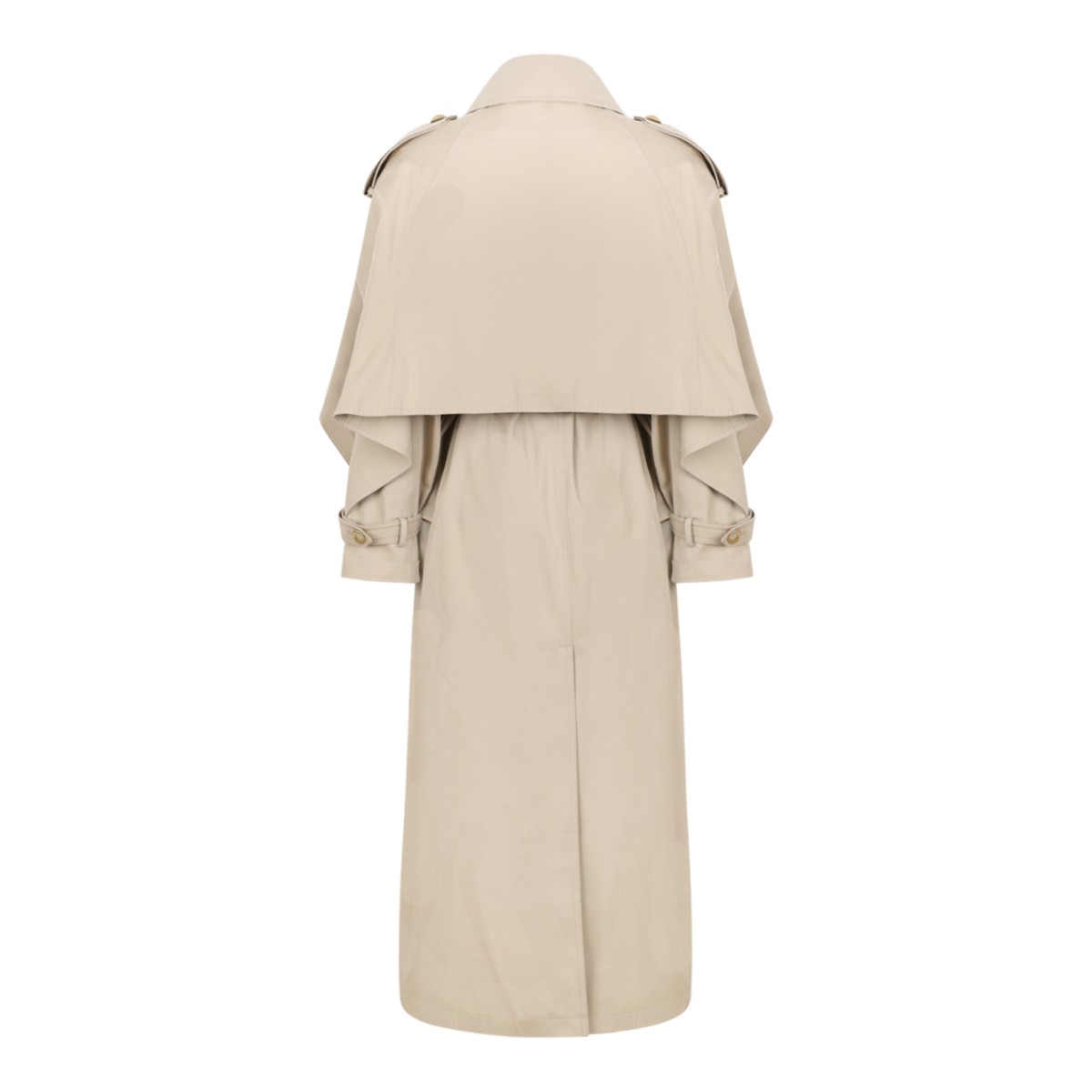 Balmain Beige Cotton Gabardine Cape Trench Coat.