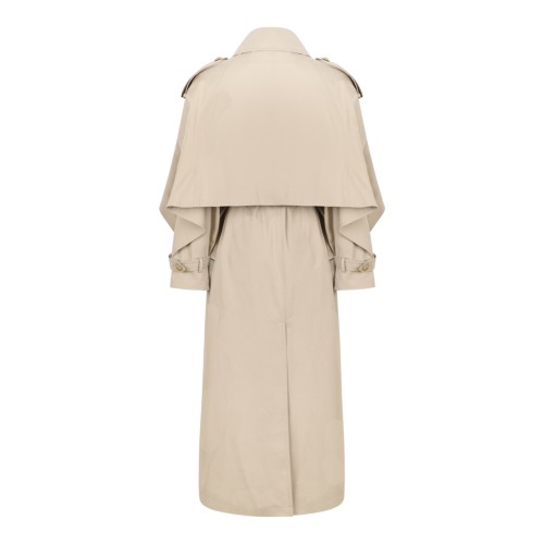 Balmain Beige Cotton Gabardine Cape Trench Coat.