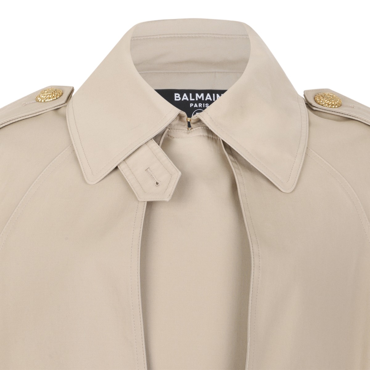 Balmain Beige Cotton Gabardine Cape Trench Coat.
