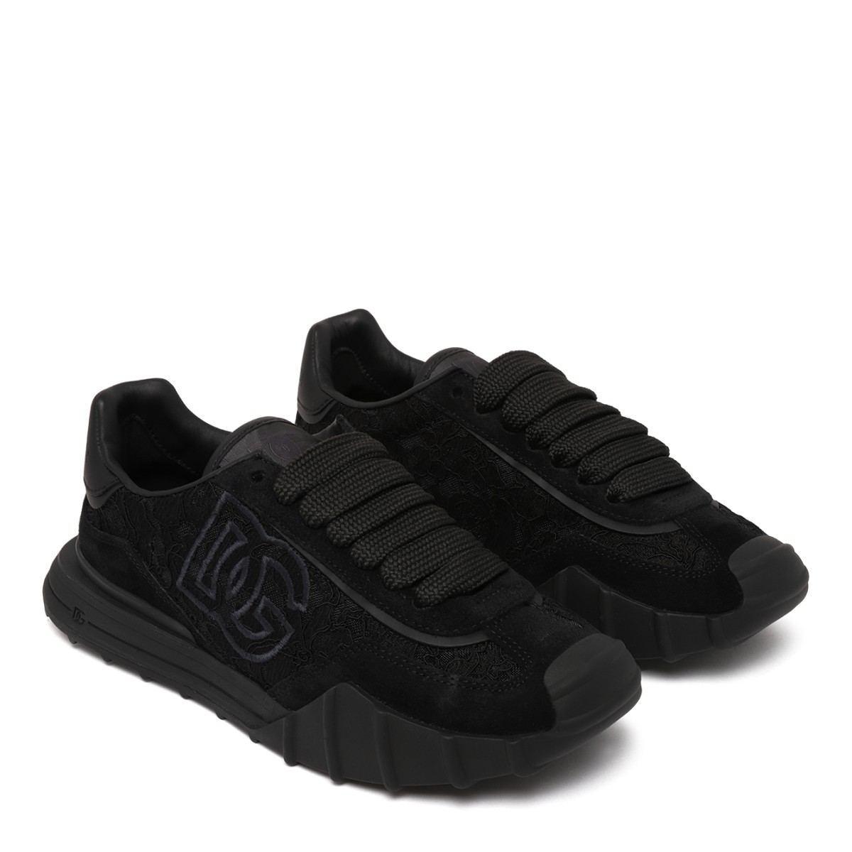 Dolce & Gabbana Black DG Logo Leather Sneakers.