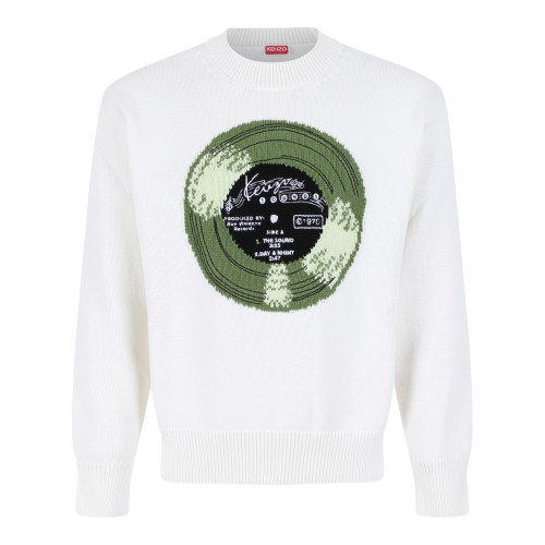 Kenzo White Cotton Record Print Sweater.