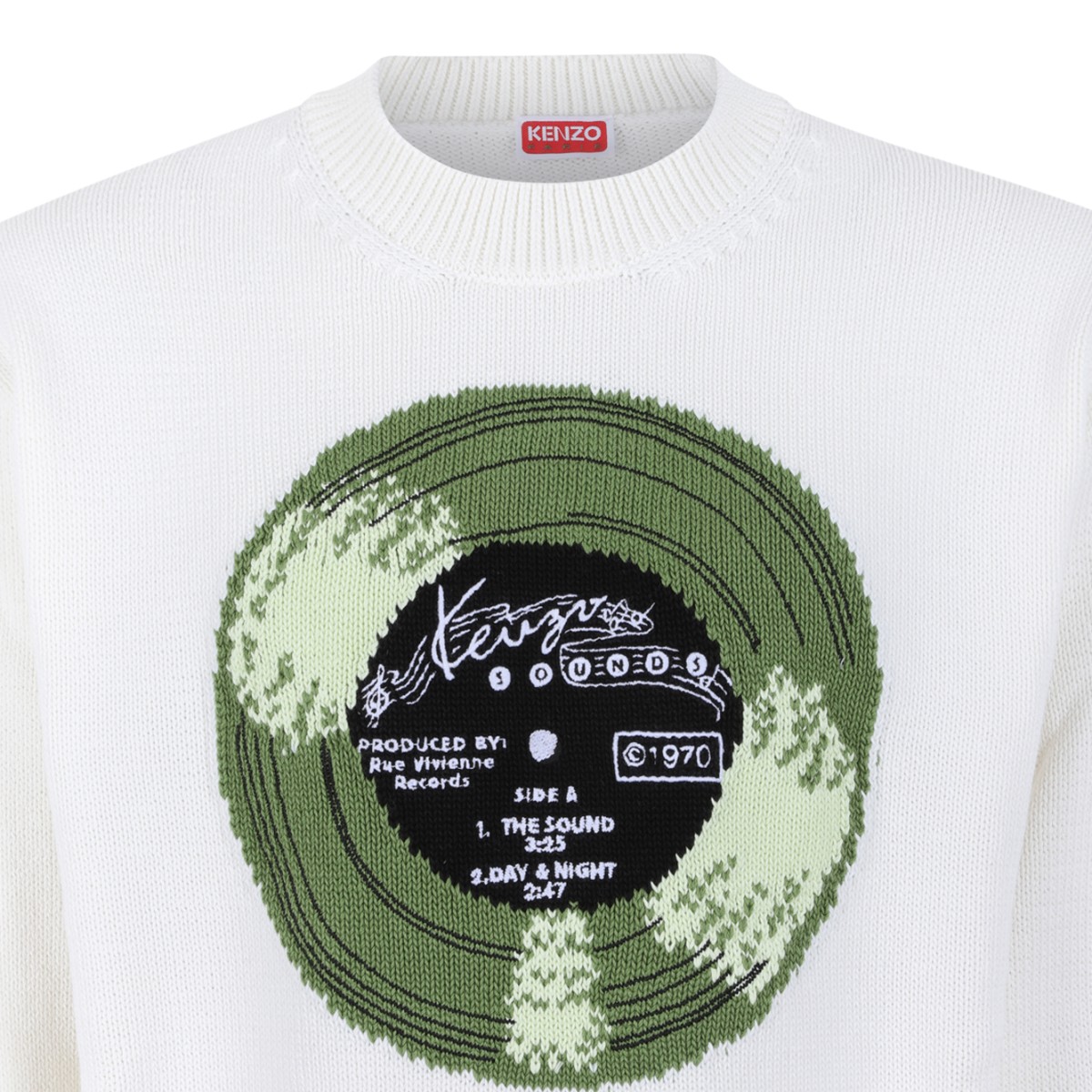 Kenzo White Cotton Record Print Sweater.