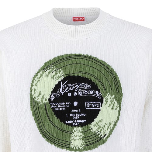 Kenzo White Cotton Record Print Sweater.