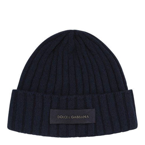 Dolce & Gabbana Navy Ribbed Wool Beanie.