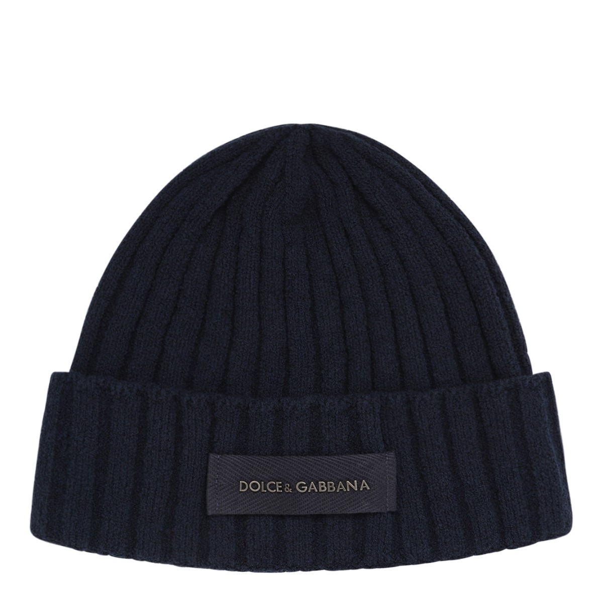 Dolce & Gabbana Navy Ribbed Wool Beanie.