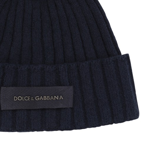 Dolce & Gabbana Navy Ribbed Wool Beanie. 2