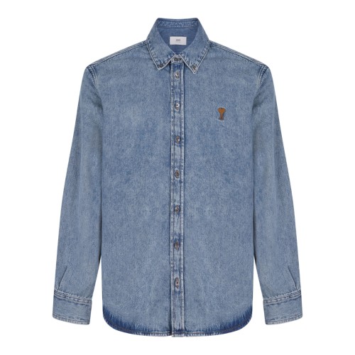 AMI Paris Blue Denim Button-Down Shirt.