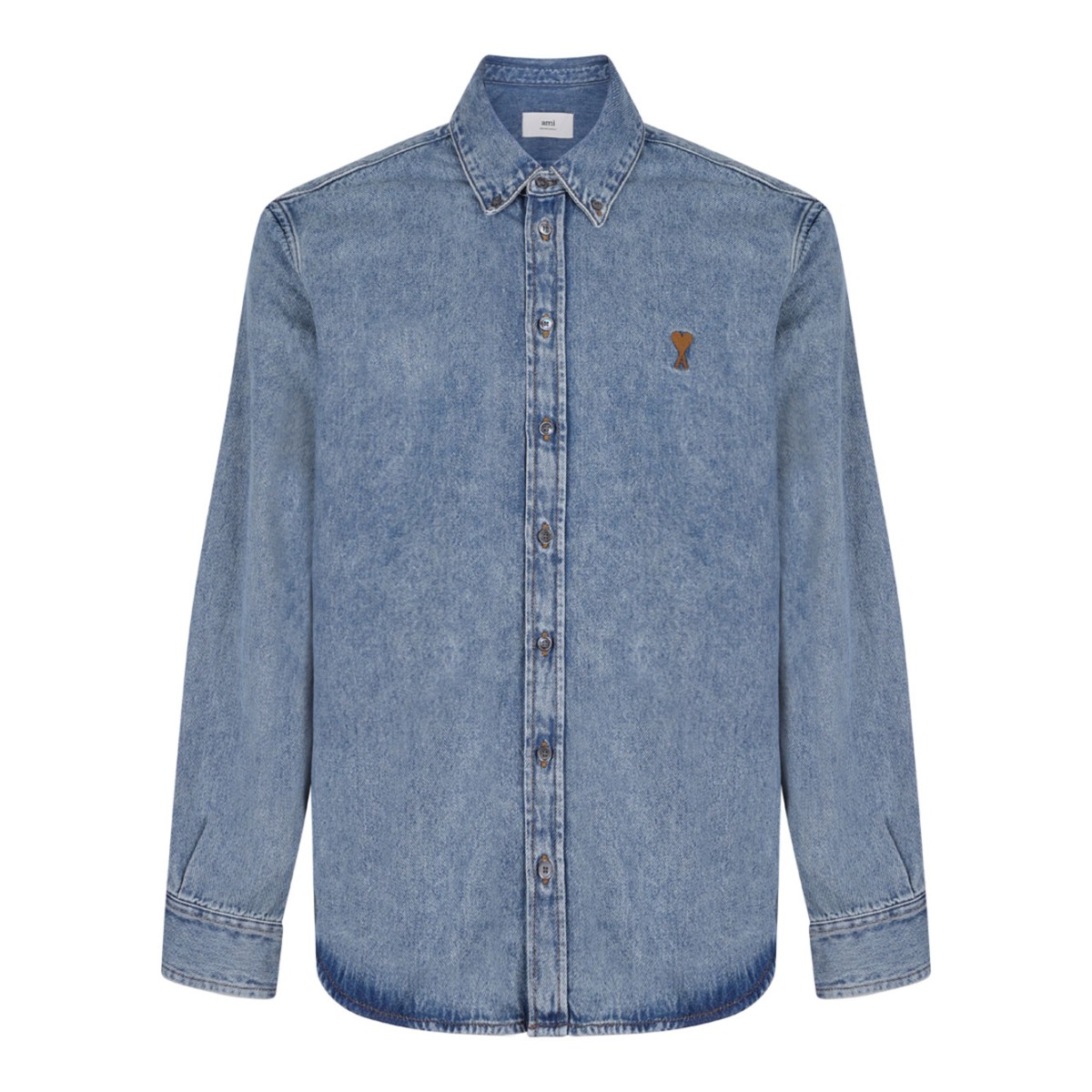 AMI Paris Blue Denim Button-Down Shirt.