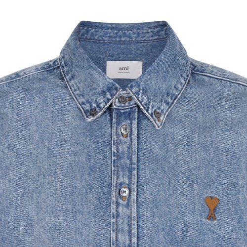 AMI Paris Blue Denim Button-Down Shirt.