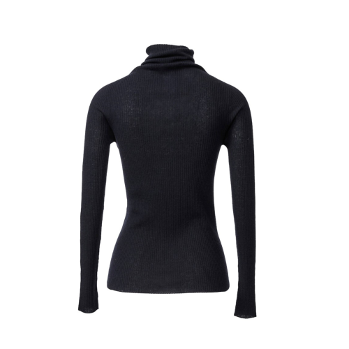 Fabiana Filippi Black Ribbed Wool Turtleneck Sweater.