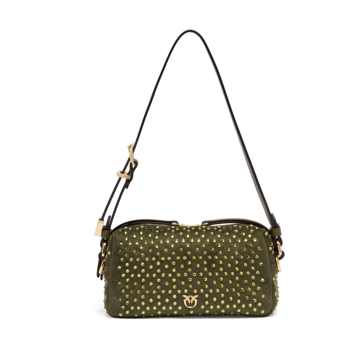 Pinko Olive Studded Leather Shoulder Bag.