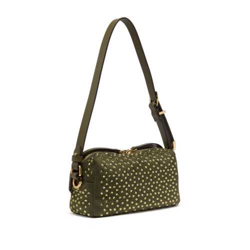 Pinko Olive Studded Leather Shoulder Bag. 2