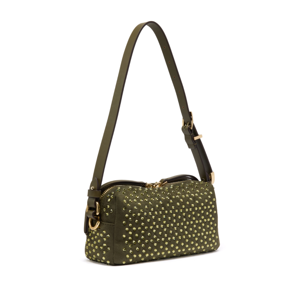 Pinko Olive Studded Leather Shoulder Bag.