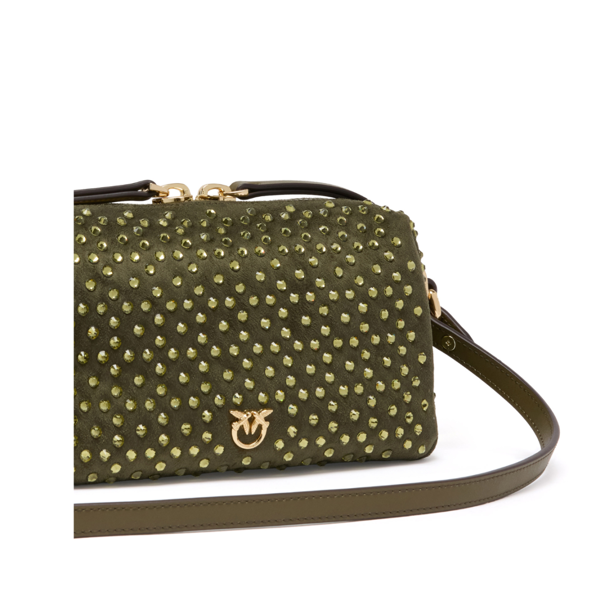 Pinko Olive Studded Leather Shoulder Bag.