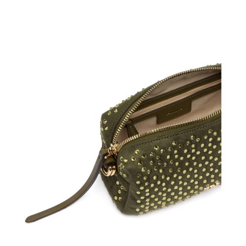 Pinko Olive Studded Leather Shoulder Bag.