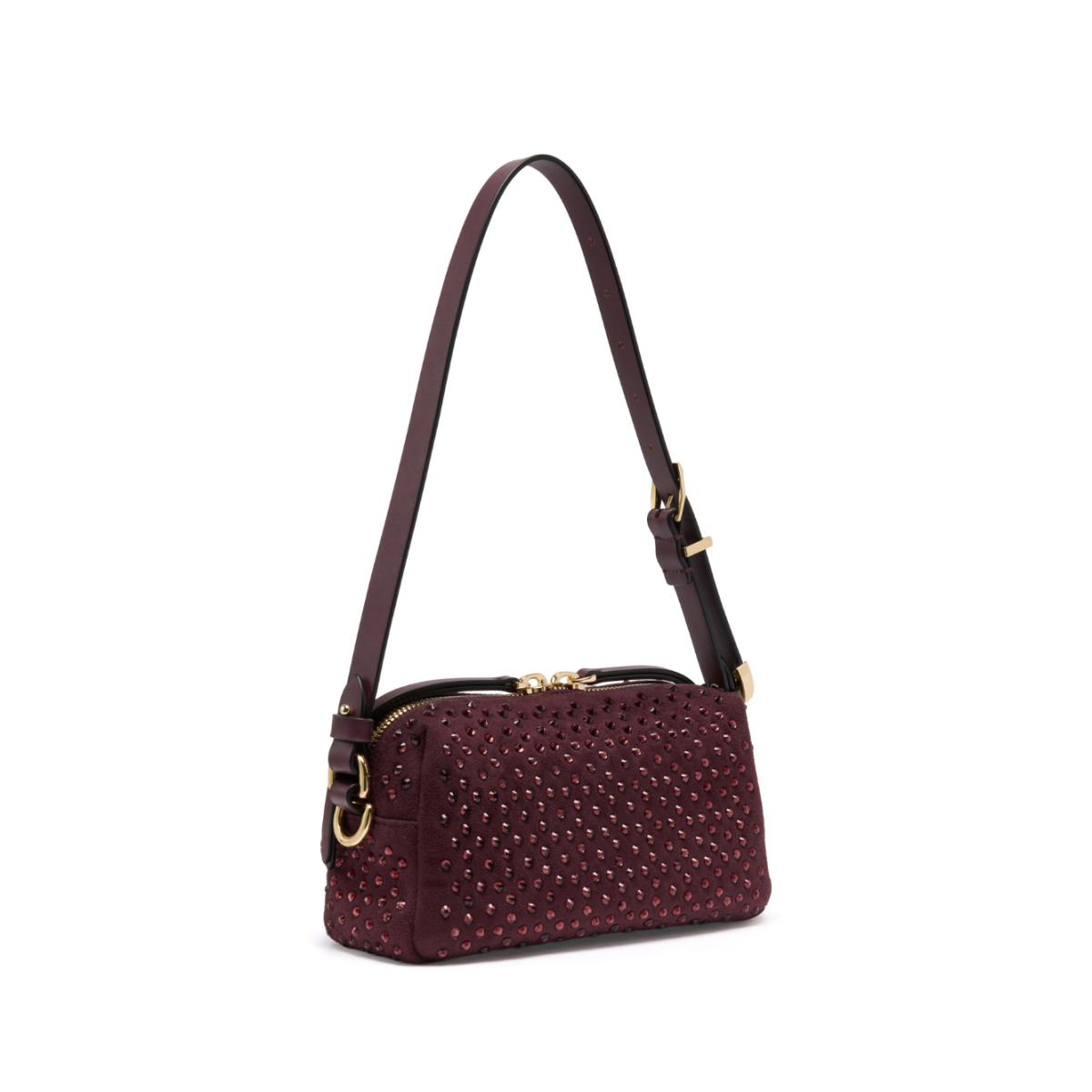 Pinko Burgundy Studded Leather Shoulder Bag.