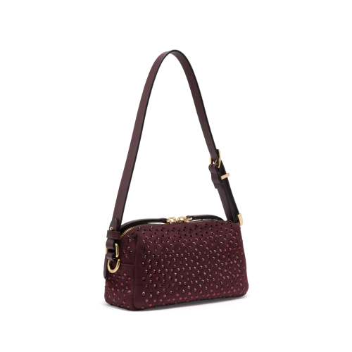 Pinko Burgundy Studded Leather Shoulder Bag.