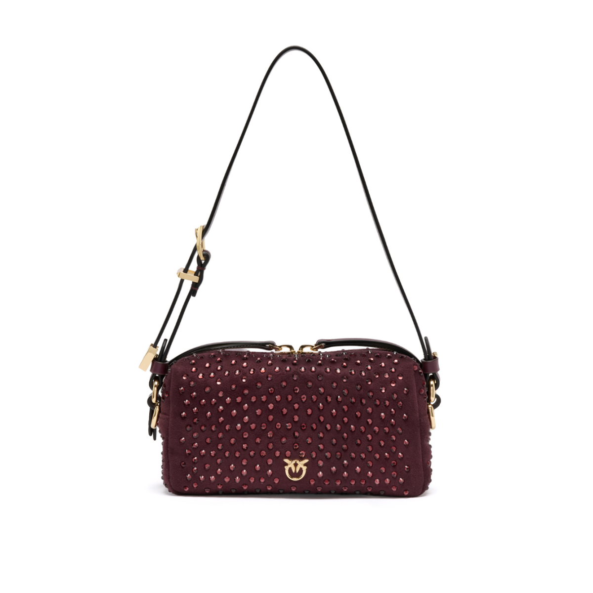 Pinko Burgundy Studded Leather Shoulder Bag.