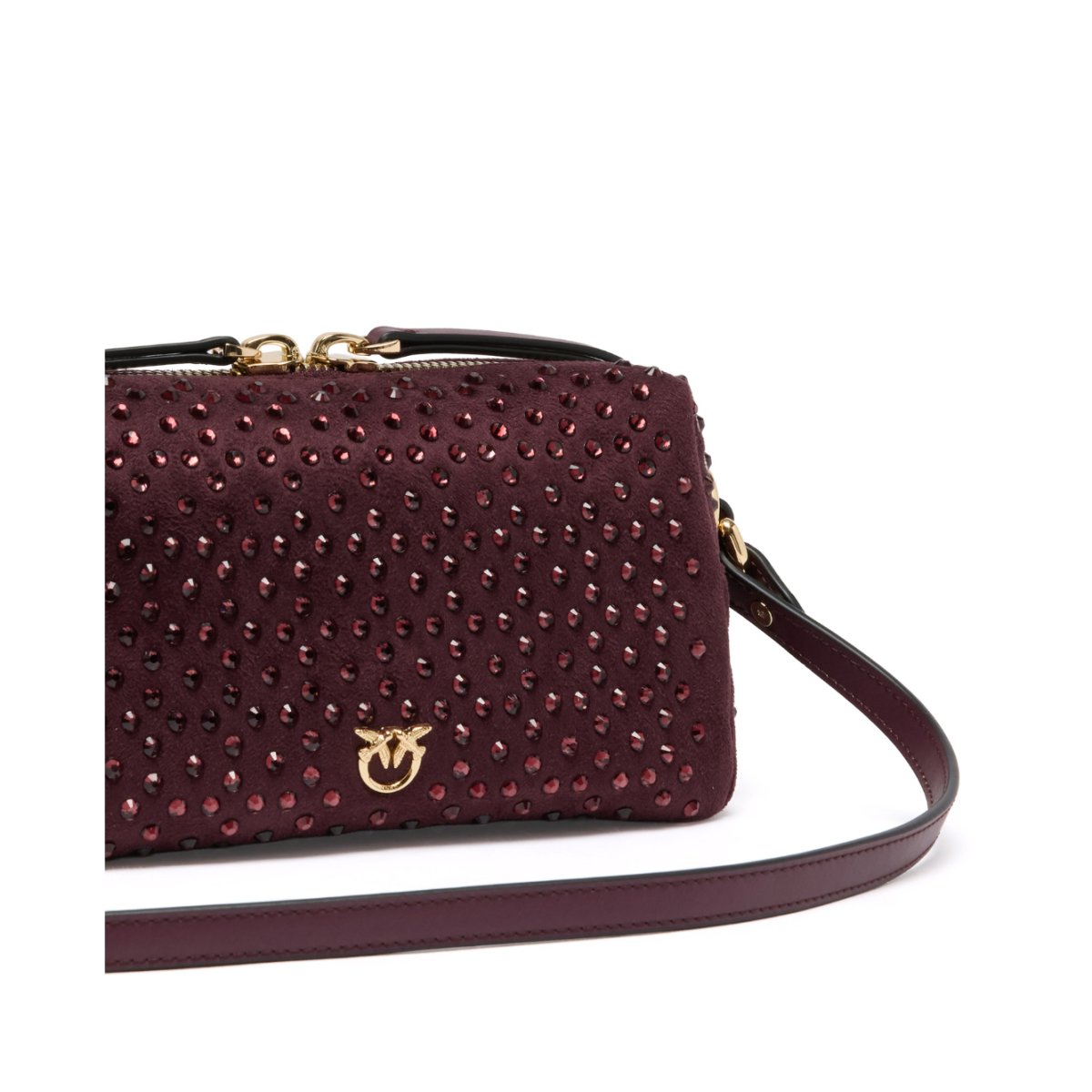 Pinko Burgundy Studded Leather Shoulder Bag.