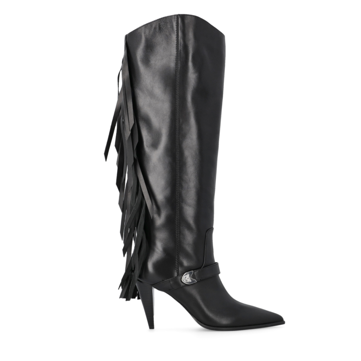 Pinko Black Leather Knee-High Boots.