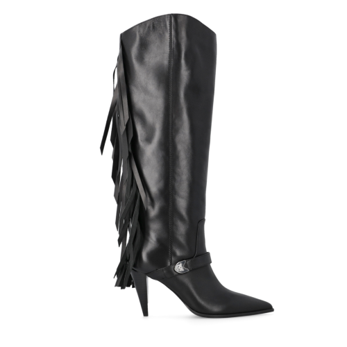Pinko Black Leather Knee-High Boots.