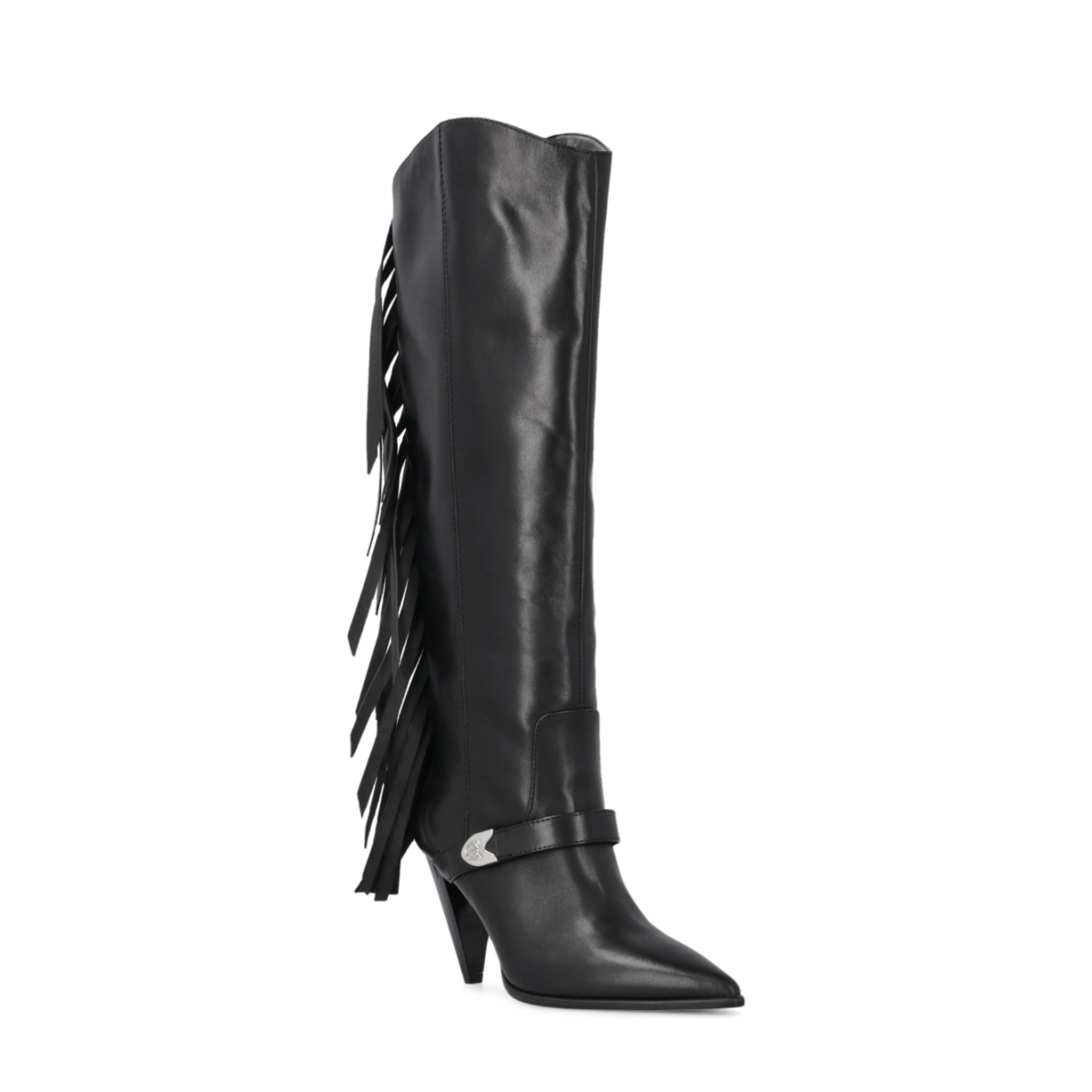 Pinko Black Leather Knee-High Boots.