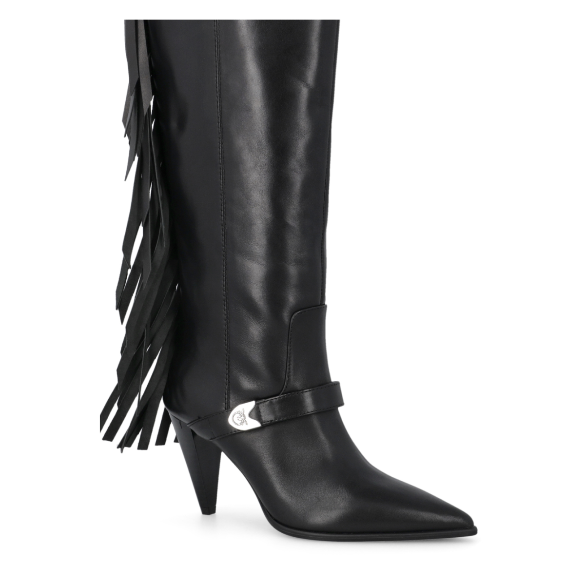 Pinko Black Leather Knee-High Boots.