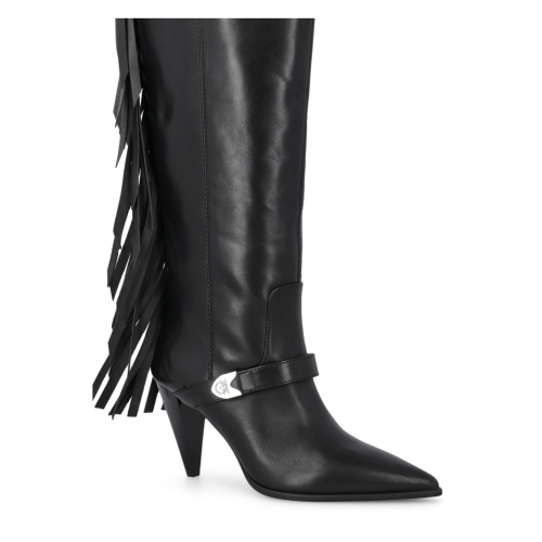 Pinko Black Leather Knee-High Boots.