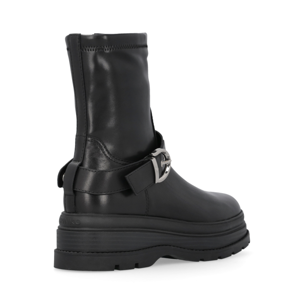 Pinko Black Leather Biker Boots.