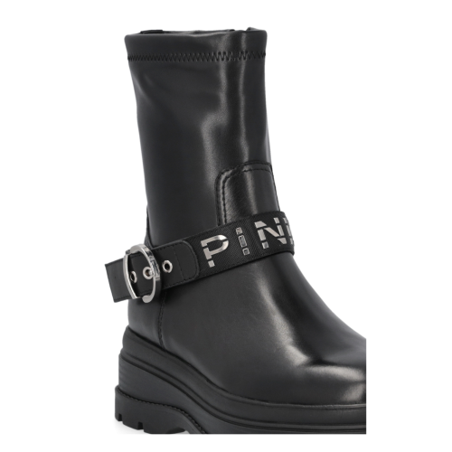 Pinko Black Leather Biker Boots. 2