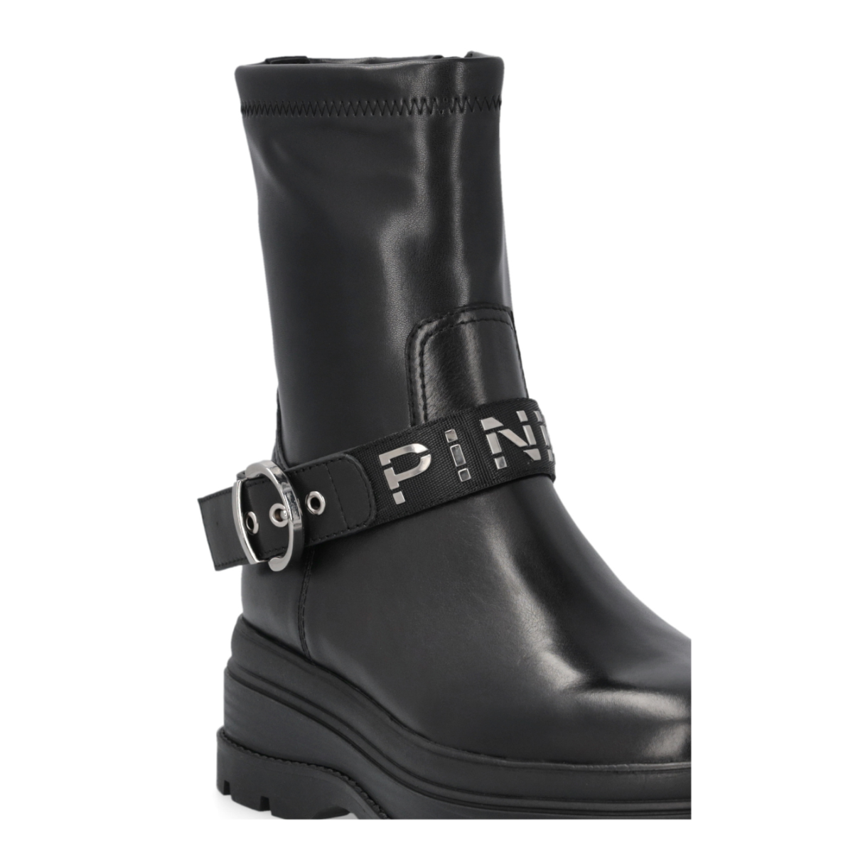 Pinko Black Leather Biker Boots.
