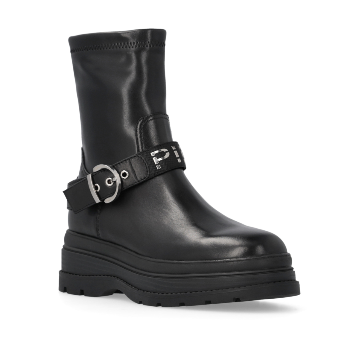 Pinko Black Leather Biker Boots.