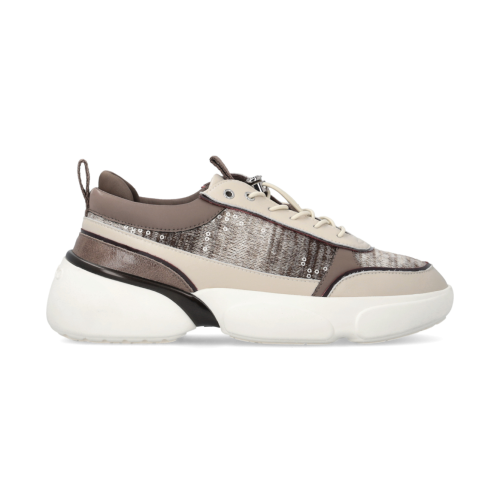 Pinko Beige Panelled Leather Sneakers.
