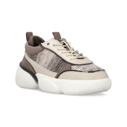 Pinko Beige Panelled Leather Sneakers.