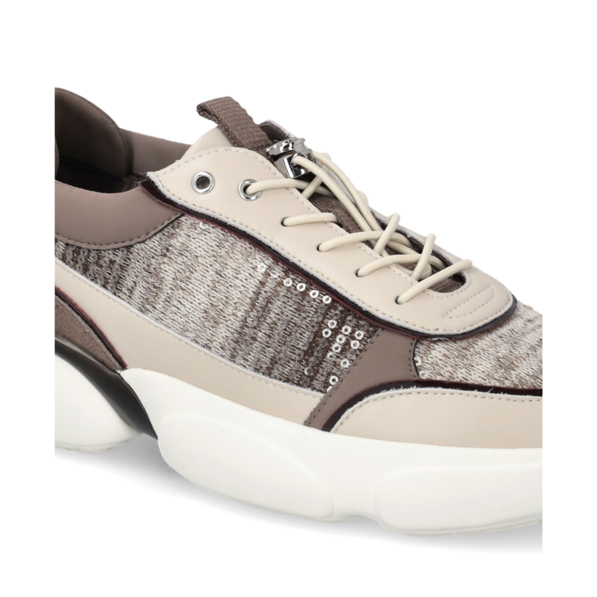 Pinko Beige Panelled Leather Sneakers.