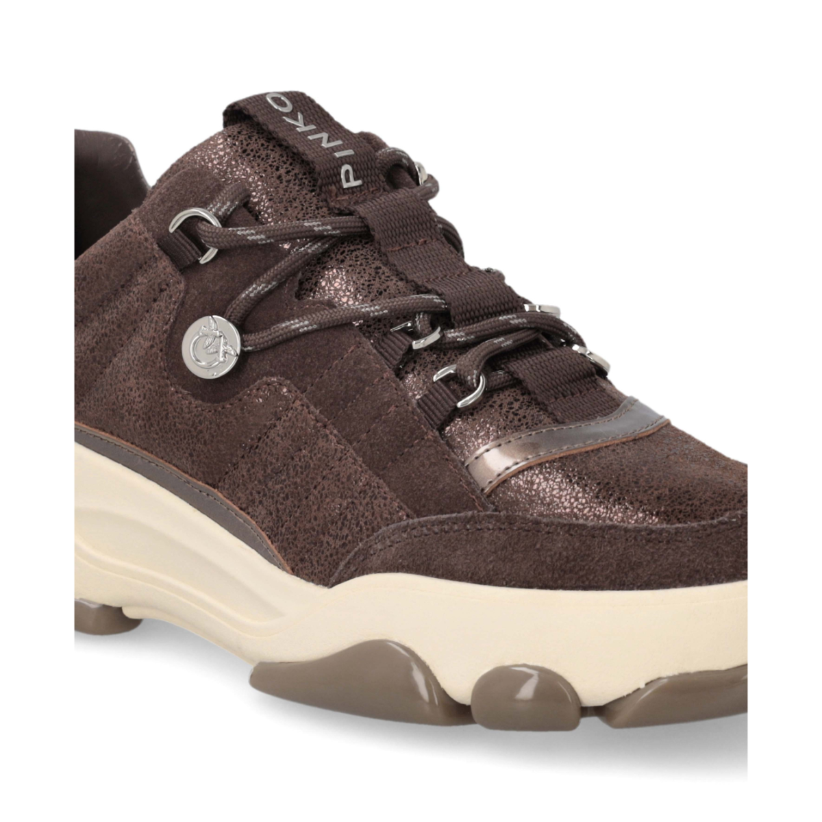 Pinko Brown Panelled Leather Sneakers.