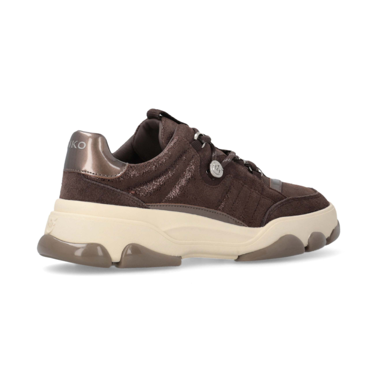 Pinko Brown Panelled Leather Sneakers.
