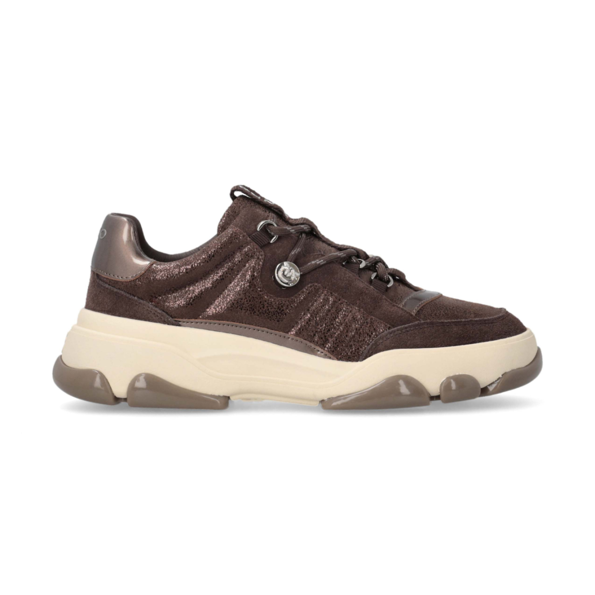 Pinko Brown Panelled Leather Sneakers.
