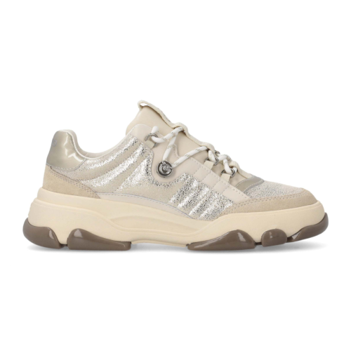 Pinko Ivory Panelled Leather Sneakers.