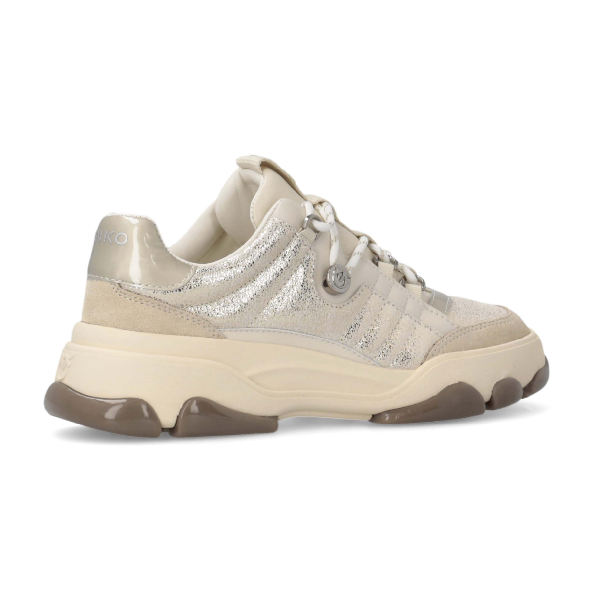 Pinko Ivory Panelled Leather Sneakers.
