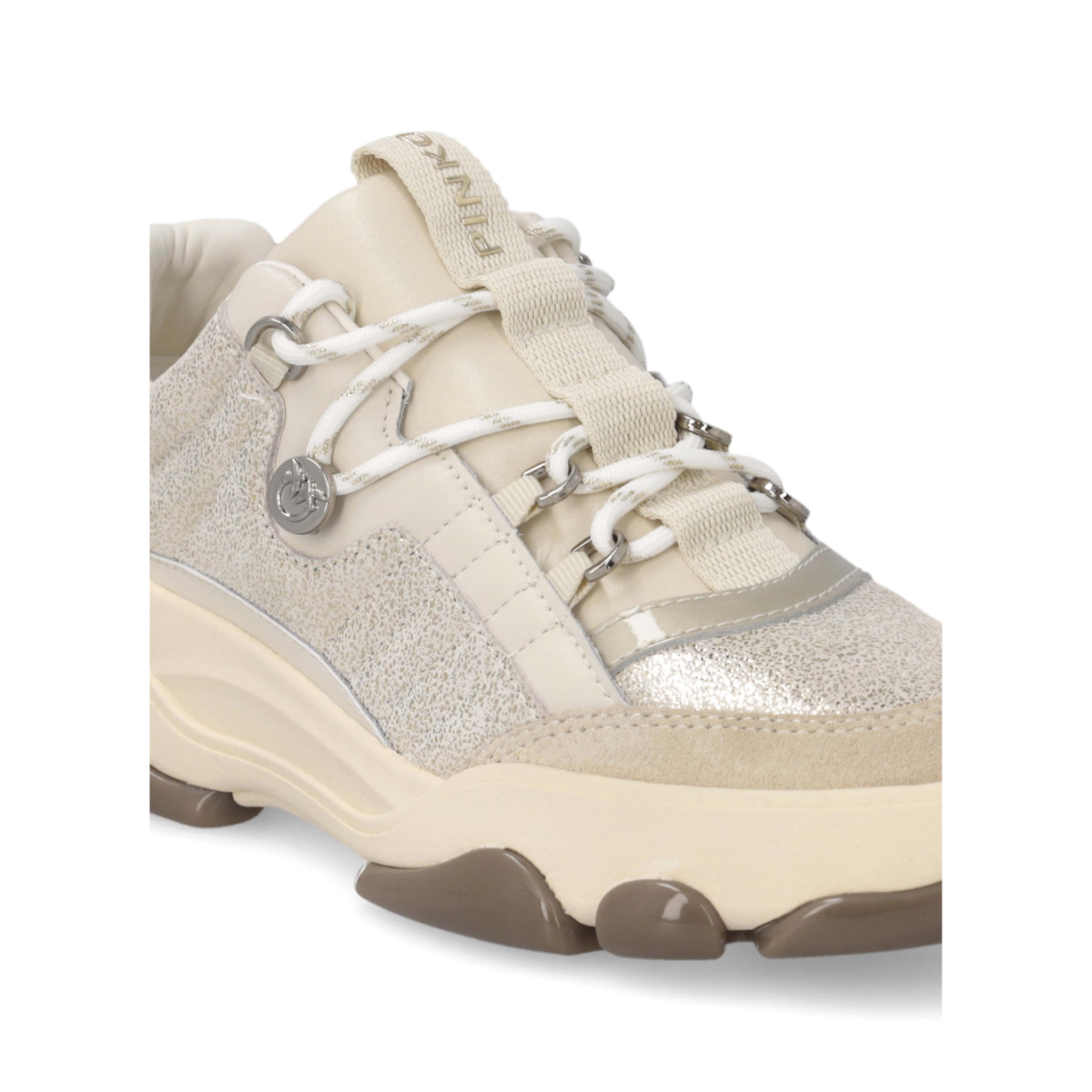 Pinko Ivory Panelled Leather Sneakers.