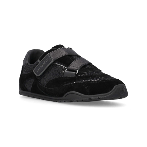 Pinko Black Panelled Leather Sneakers. 2